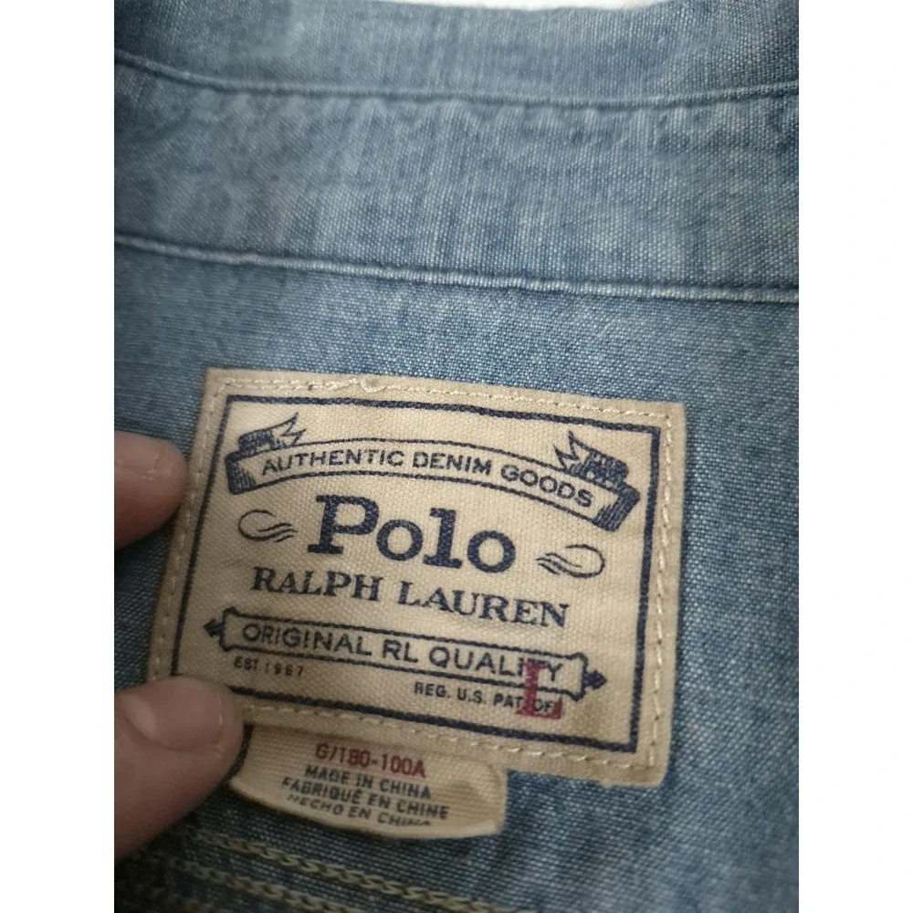 Polo Ralph Lauren Shirt Mens L Blue Denim Long Sleeve Button Up Workwear